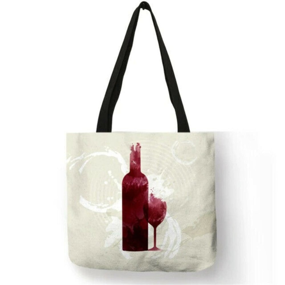 Wine Bottle Print Shopping & Travel Jute Tote Handbag